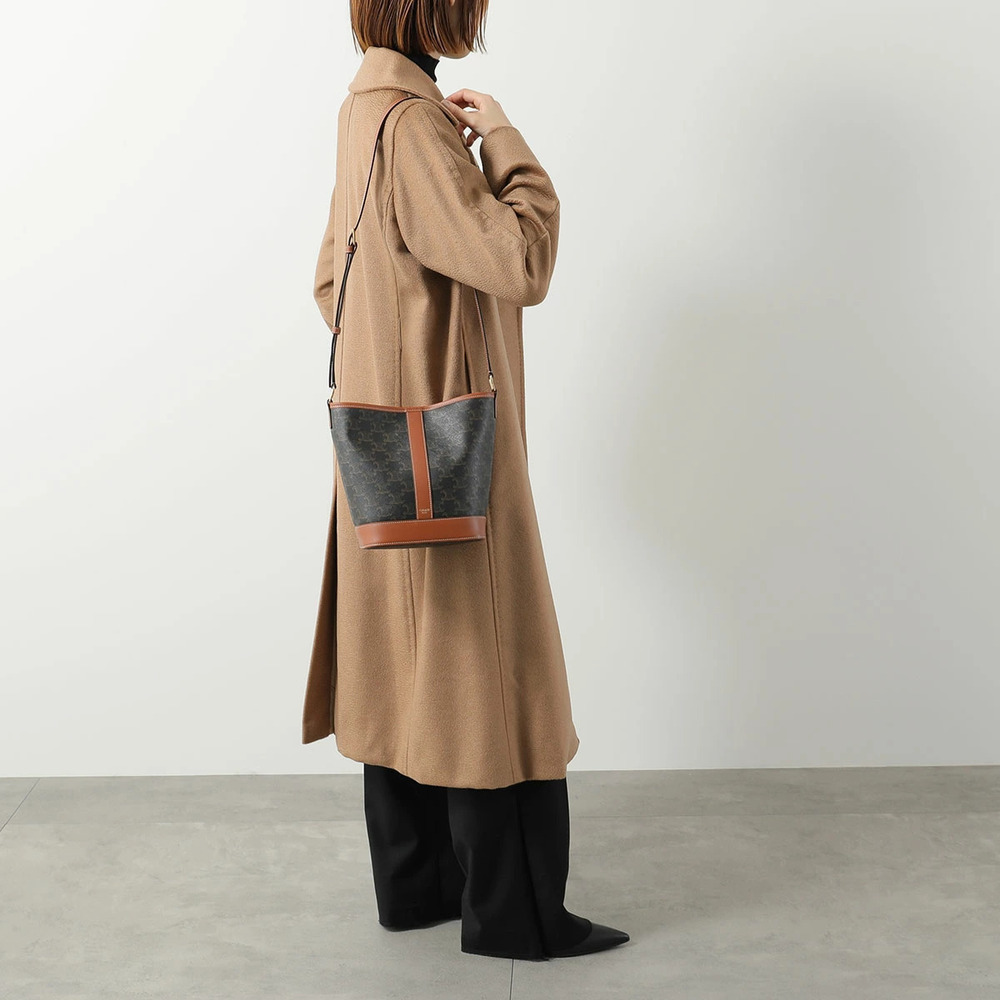 Celine Bucket Shoulder Bag Triomphe Crossbody Tan